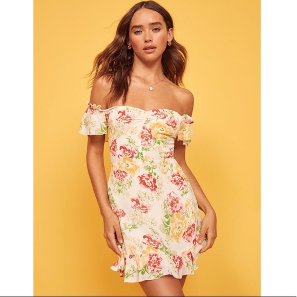 🌷SALE! Reformation hyacinth white floral off shoulder mini dress - Picture 1 of 8